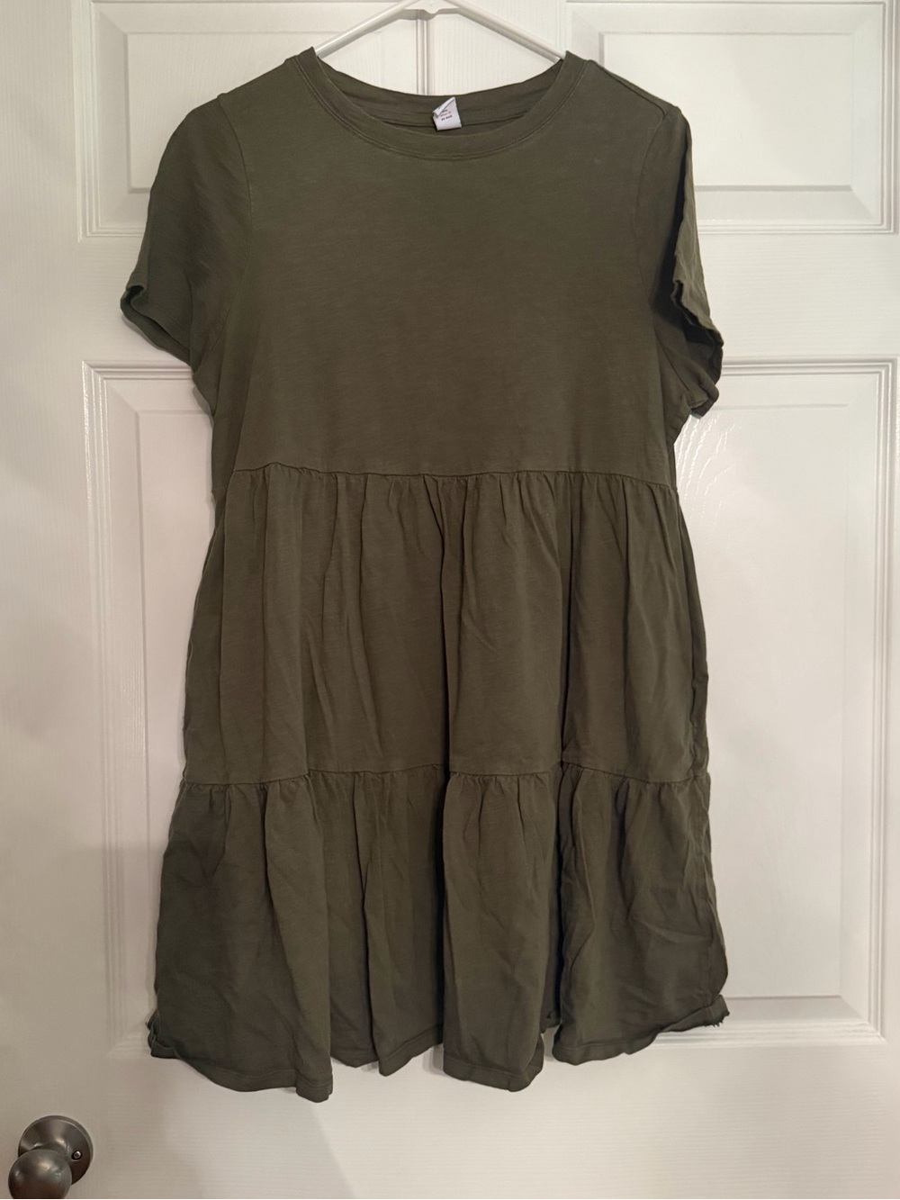 Women’s Olive Tiered Short Sleeve Dress